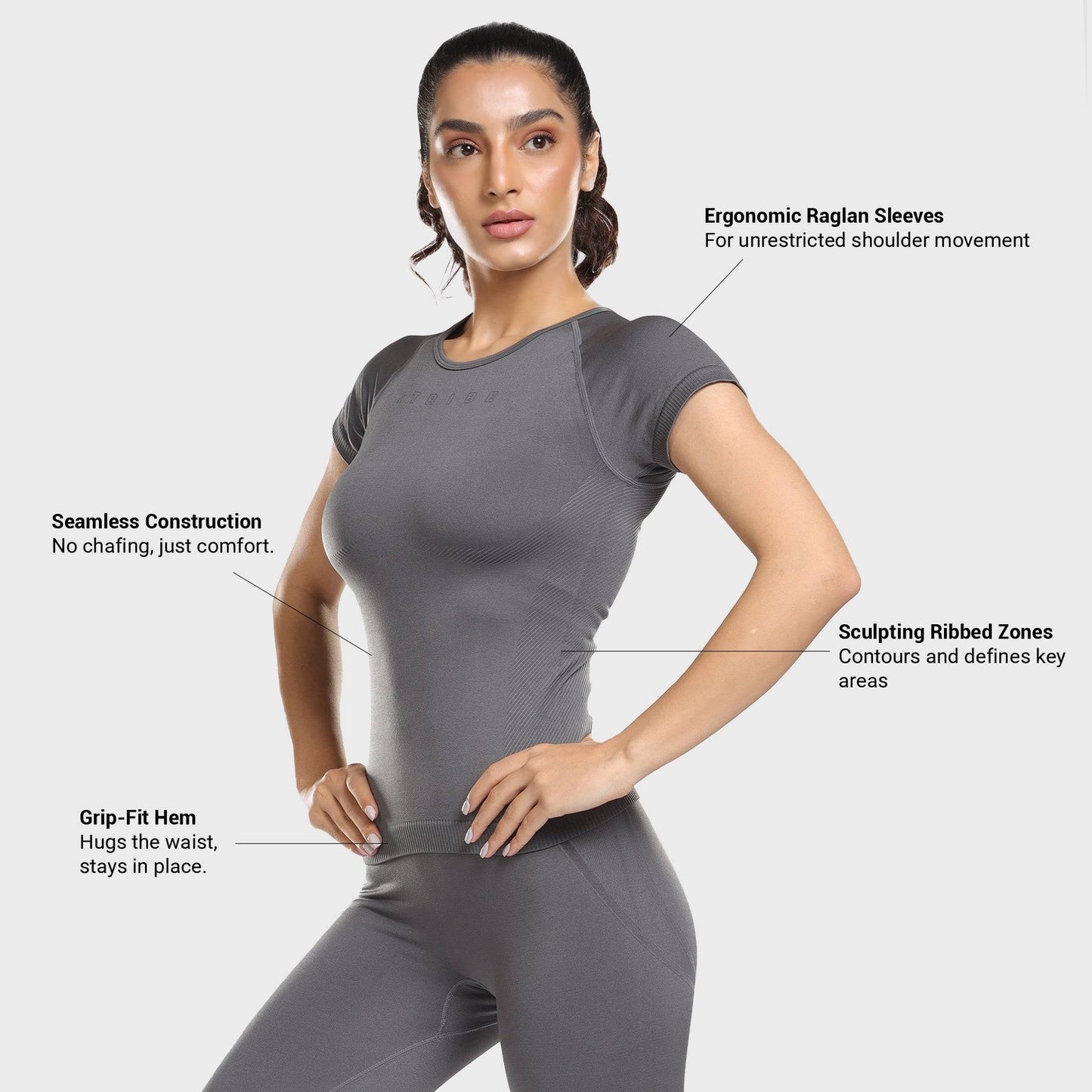 Aria Seamless Tee - Grey Stone
