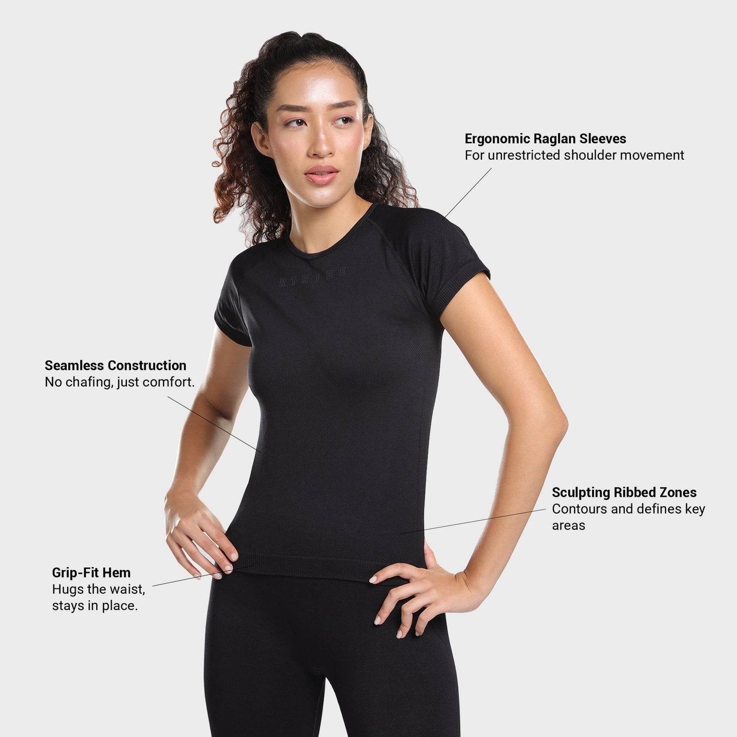 Aria Seamless Tee - Black