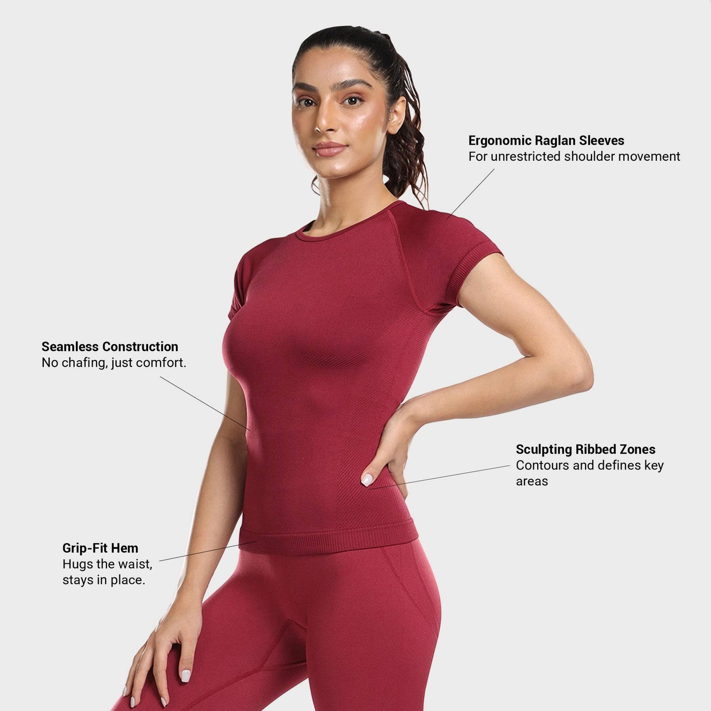 Aria Seamless Tee - Berry Red