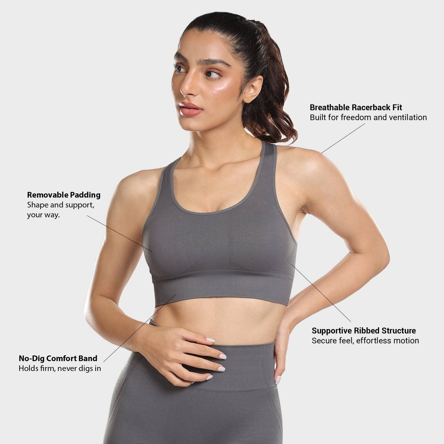 Astrid Performance Sports Bra - Grey Stone