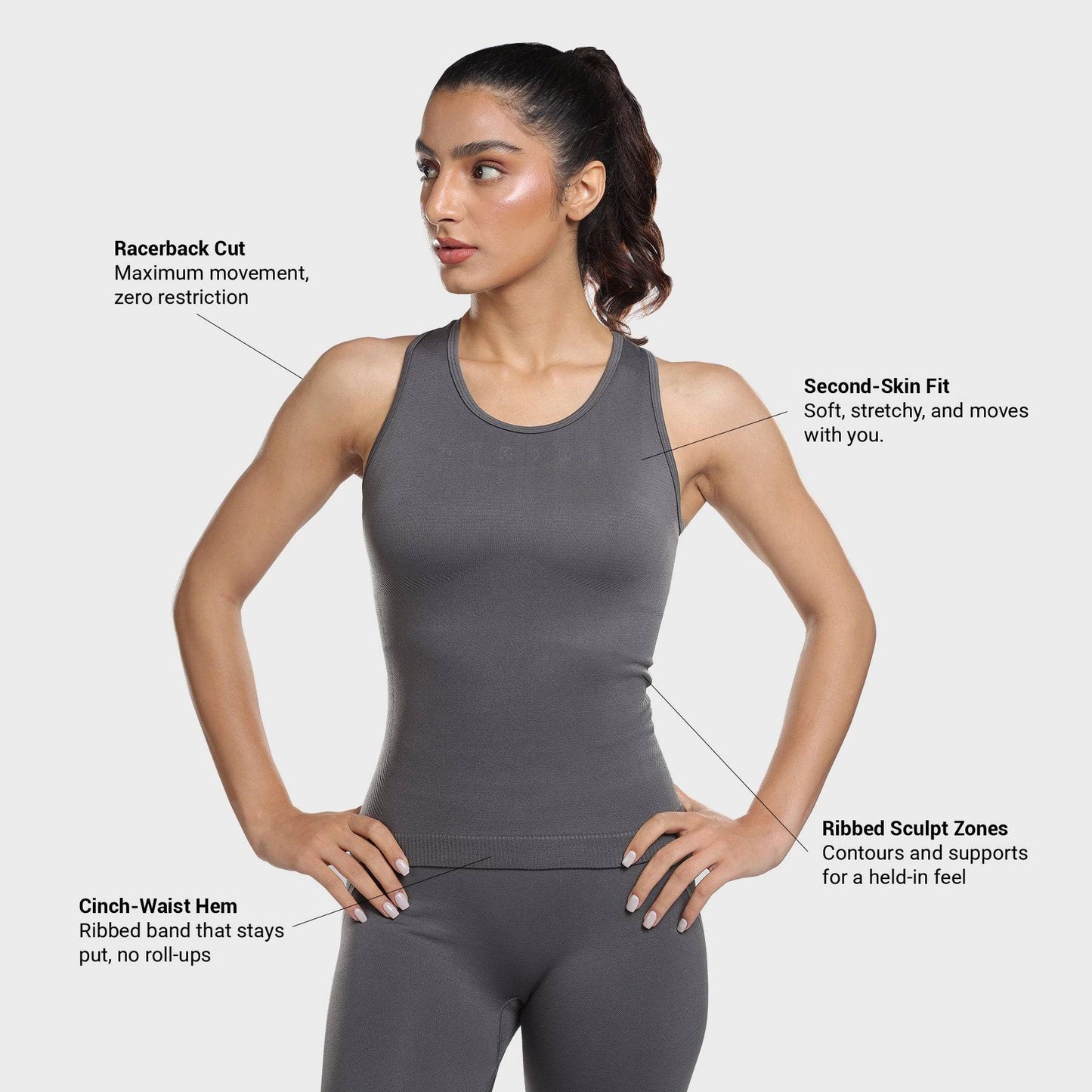 Luna Seamless Tank - Grey Stone