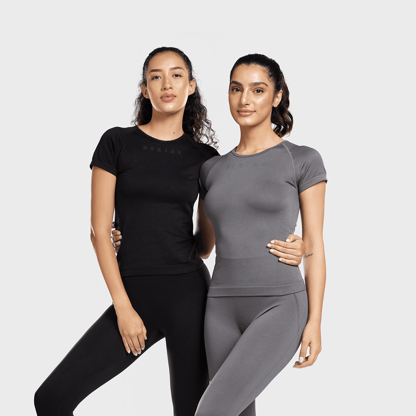 Pack of 2: Aria Seamless Tees - Black & Grey Stone