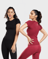 Pack of 2: Aria Seamless Tees - Black & Berry Red