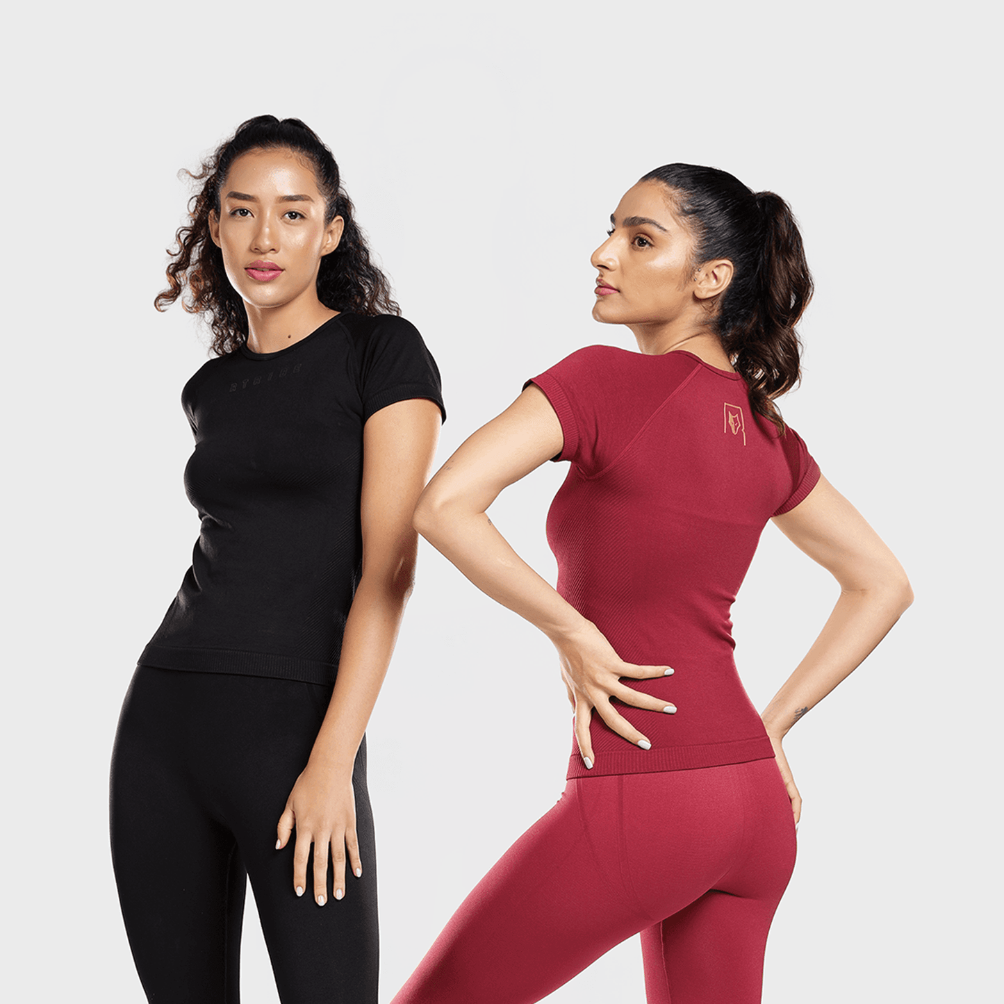 Pack of 2: Aria Seamless Tees - Black & Berry Red