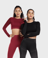 Pack of 2: Long Sleeve Tops - Black & Berry Red