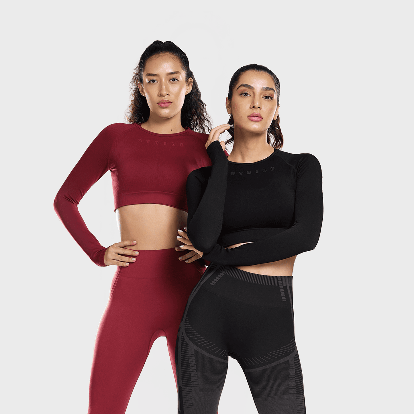 Pack of 2: Long Sleeve Tops - Black & Berry Red