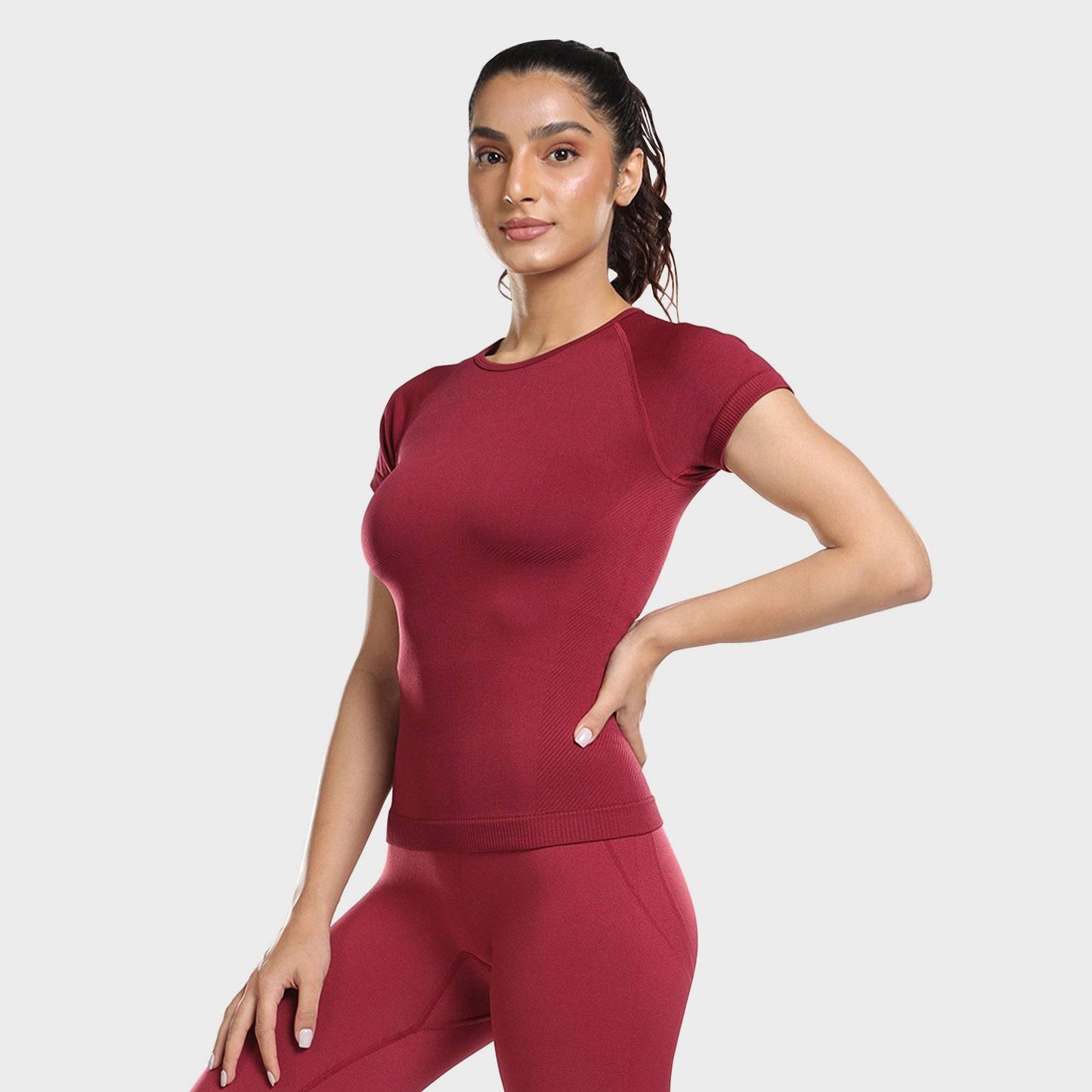 Aria Seamless Tee - Berry Red