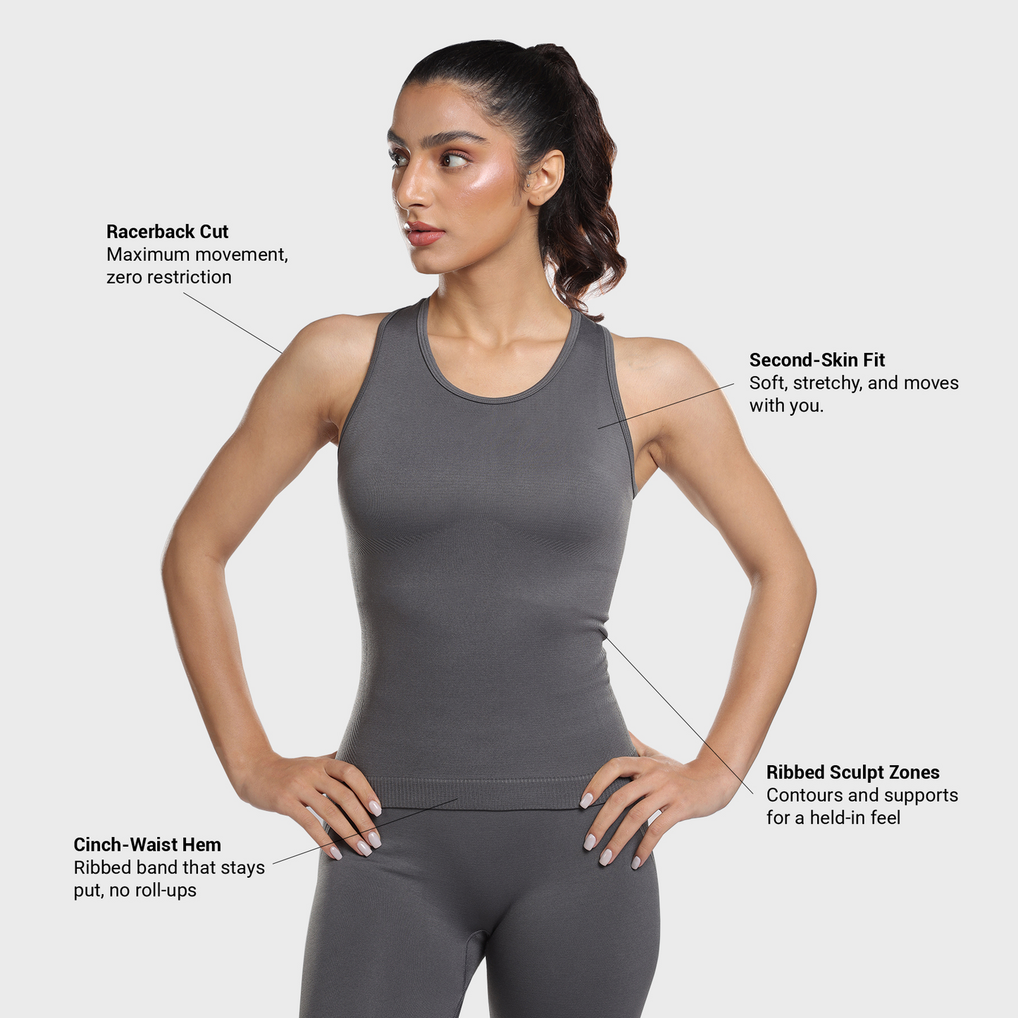 Luna Seamless Tank - Grey Stone