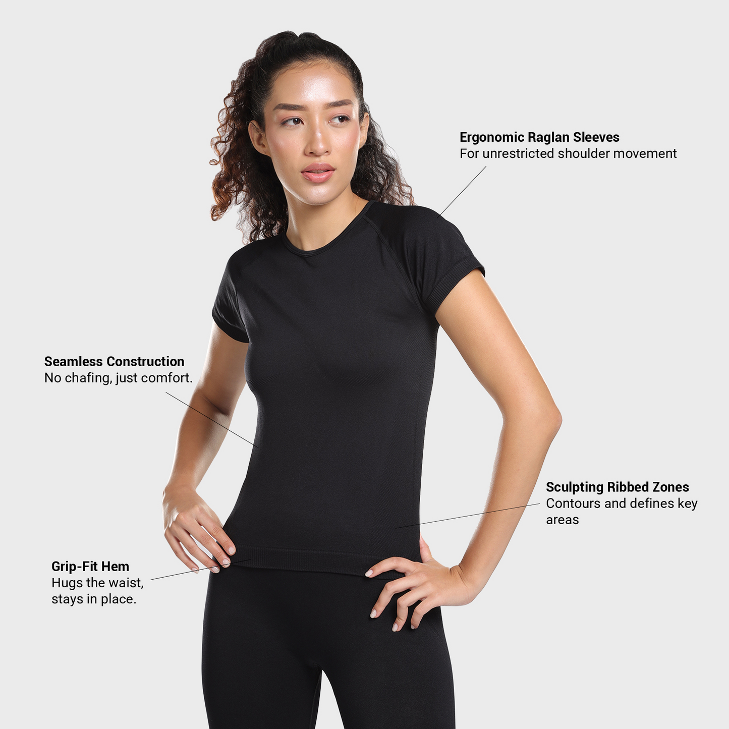 Aria Seamless Tee - Black