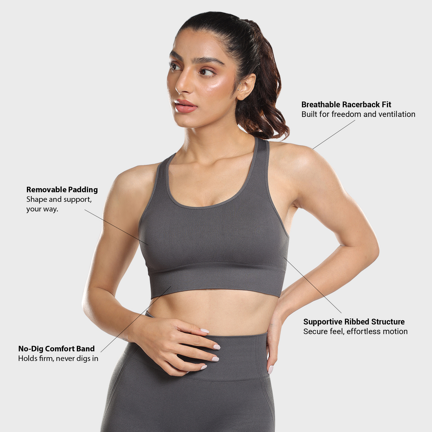 Astrid Performance Sports Bra - Grey Stone